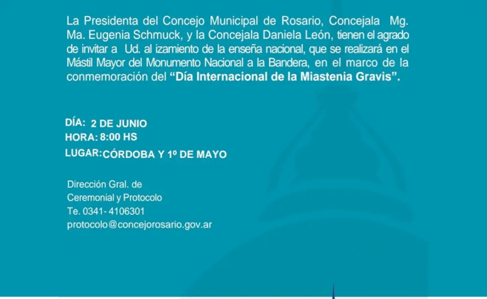 INVITACION AL IZAMIENTO DE LA BANDERA POR EL DIA MUNDIAL DE LA MIASTENIA GRAVIS